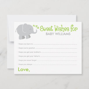 Tarjeta De Consejos Elefante moderno Baby Shower verde y gris