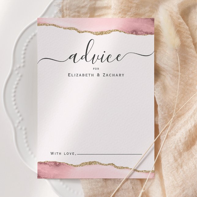 Tarjeta De Consejos Elegant Agate Blush Pink Gold Wedding (Subido por el creador)