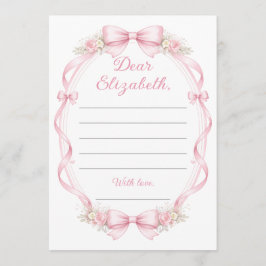 Tarjeta De Consejos Elegant Pink Bow Floral Note to Birthday Girl Card