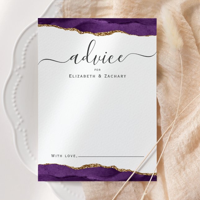 Tarjeta De Consejos Elegant Watercolor Agate Purple Gold Wedding (Subido por el creador)
