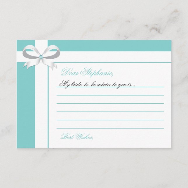 Tarjeta De Consejos Elegante Blue Bridal Shower Notes of Advice (Anverso)