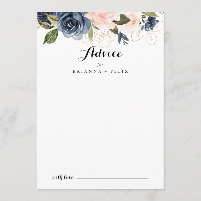 Tarjeta De Consejos Elegante Boda de caligrafía floral invernal simple (Anverso)