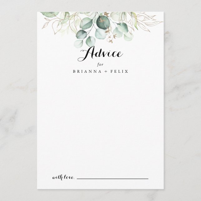Tarjeta De Consejos Elegante Boda de caligrafía moderna de la vegetaci (Anverso)