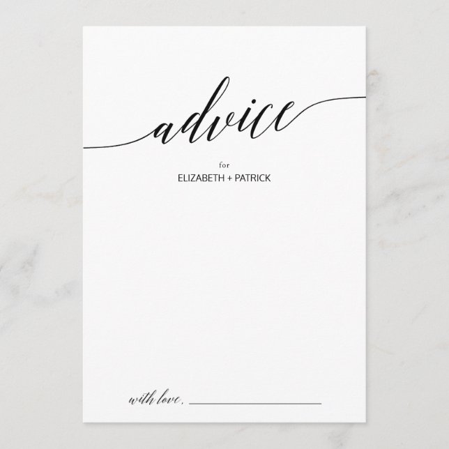 Tarjeta De Consejos Elegante Boda de caligrafía negra (Anverso)