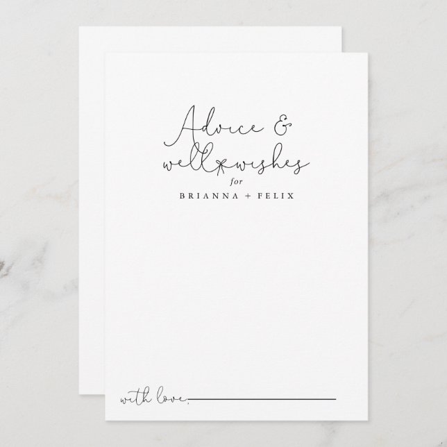 Tarjeta De Consejos Elegante Boda de caligrafía simple (Anverso / Reverso)
