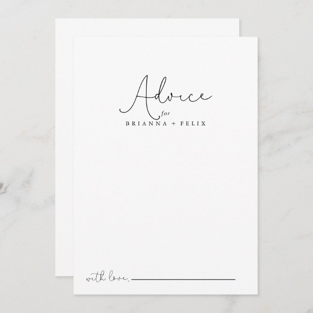 Tarjeta De Consejos Elegante Boda de caligrafía simple (Anverso / Reverso)