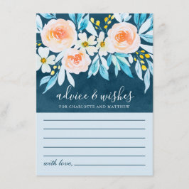 Tarjeta De Consejos Elegante Boda floral de acuarela azul de la marina