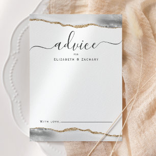 Tarjeta De Consejos Elegante Boda Gris Ágata Dorada