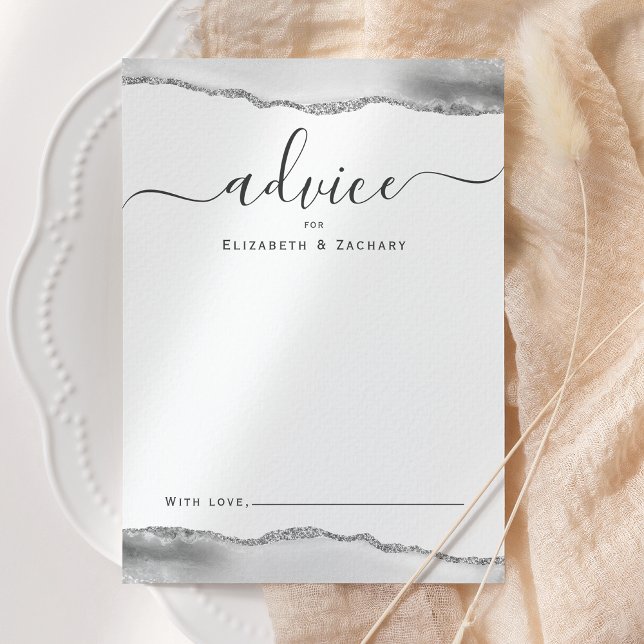 Tarjeta De Consejos Elegante Boda Gris Agata Plata (Subido por el creador)