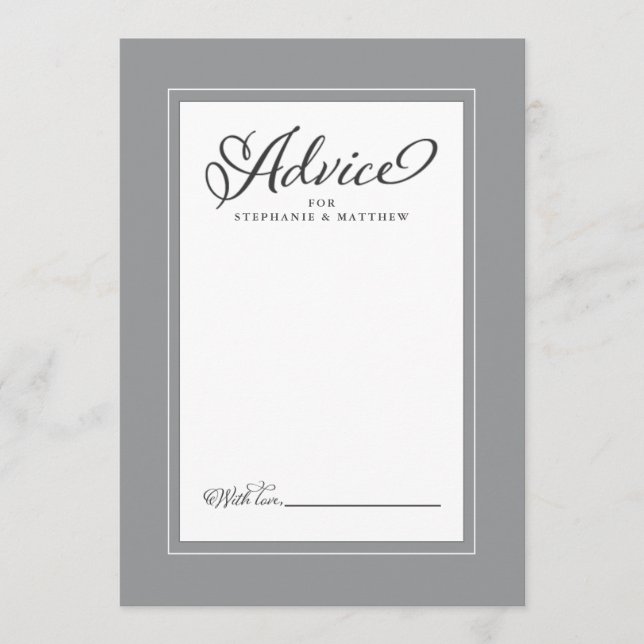 Tarjeta De Consejos Elegante boda recién casada desea frontera gris (Anverso)