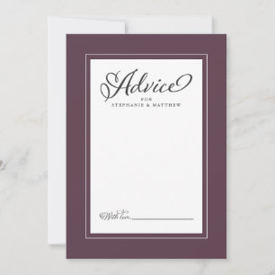Tarjeta De Consejos Elegante Cassis Boda Moda de recién casados púrpur