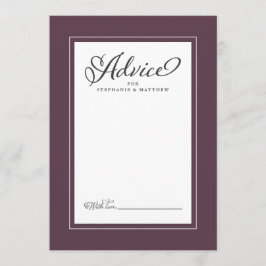 Tarjeta De Consejos Elegante Cassis Boda Moda de recién casados púrpur