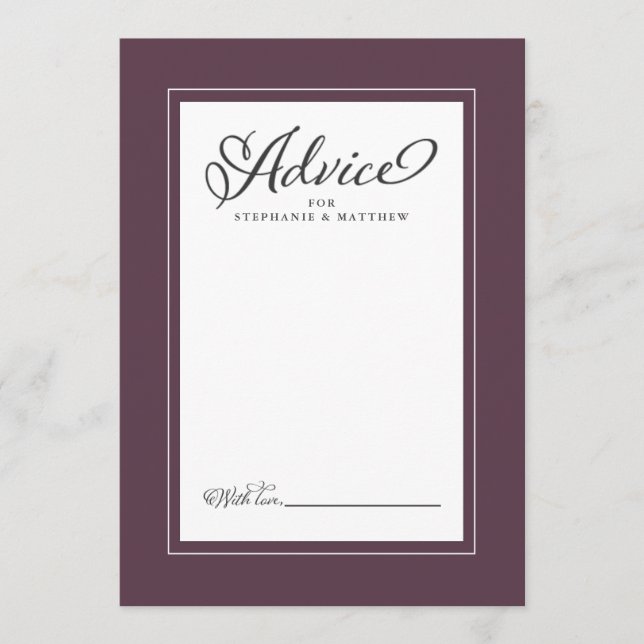 Tarjeta De Consejos Elegante Cassis Boda Moda de recién casados púrpur (Anverso)