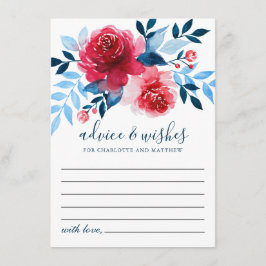 Tarjeta De Consejos Elegante color de agua Roses Roses Roses Azul Boda