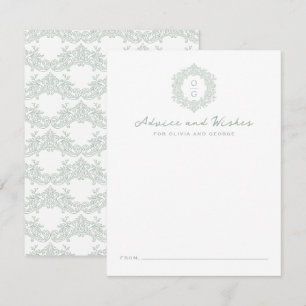 Tarjeta De Consejos Elegante Cresta de Monograma de Boda Verde Sábio H
