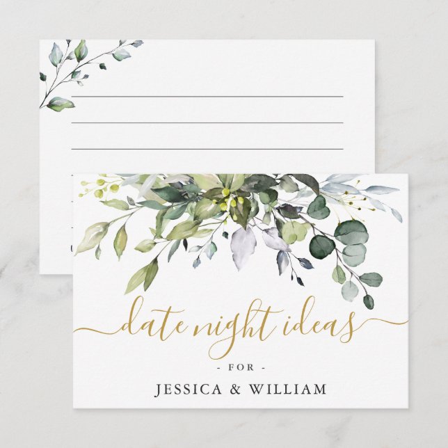 Tarjeta De Consejos Elegante Eucalyptus Bridal Shower Fecha Noche Idea (Anverso / Reverso)