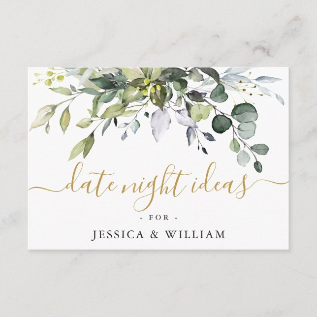 Tarjeta De Consejos Elegante Eucalyptus Bridal Shower Fecha Noche Idea (Anverso)