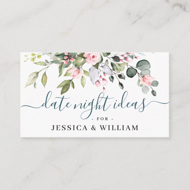 Tarjeta De Consejos Elegante Eucalyptus Bridal Shower Fecha Noche Idea (Anverso)