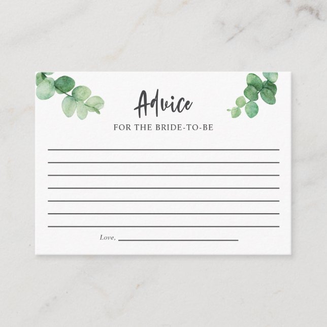 Tarjeta De Consejos Elegante Eucalyptus Consejos Bridal Ducha Verde (Anverso)
