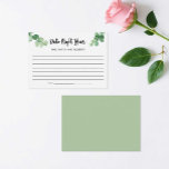 Tarjeta De Consejos Elegante Eucalyptus Noche Ideas Noche Ducha Bridal<br><div class="desc">Bridal Shower tarjeta de ideas nocturnas con diseño elegante de eucalipto</div>