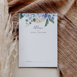 Tarjeta De Consejos Elegante Hydrangea Azul | Boda blanco