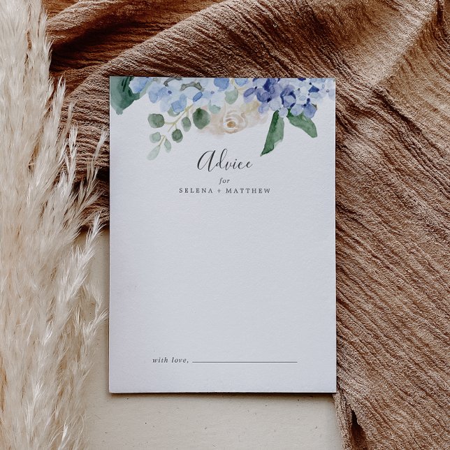 Tarjeta De Consejos Elegante Hydrangea Azul | Boda blanco (Subido por el creador)