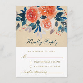 Tarjeta De Consejos Elegante Naranja Rosas acuarela Floral RSVP Tarjet