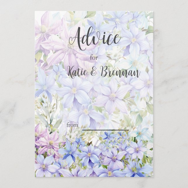 Tarjeta De Consejos Elegante Periwinkle Clematis Boda (Anverso)