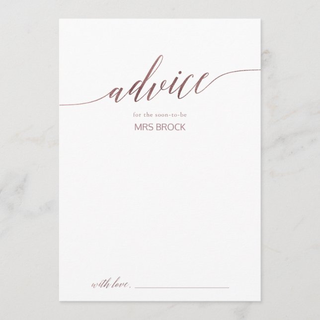 Tarjeta De Consejos Elegante Rosa Boda de caligrafía de oro (Anverso)