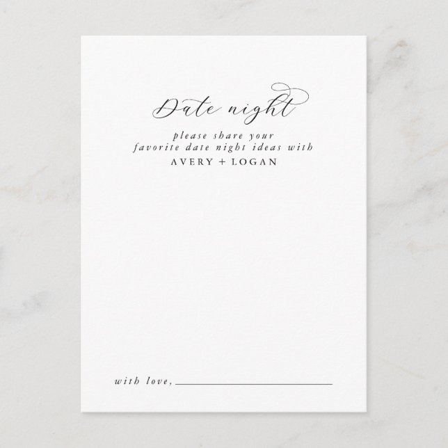 Tarjeta De Consejos Elegante Script Date Night Idea Advance Card (Anverso)