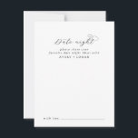 Tarjeta De Consejos Elegante Script Date Night Idea Advance Card<br><div class="desc">Estas elegantes tarjetas de ideas para citas por la noche son la actividad perfecta para una simple recepción de boda o una ducha de novia. El diseño minimalista en blanco y negro presenta una elegante tipografía romántica con un estilo moderno de cristal. Personalizable de cualquier color. Mantenga el diseño minimalista...</div>
