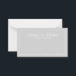 Tarjeta De Consejos Elegantes consejos y deseos de Bodas grises y blan<br><div class="desc">Hermosa tarjeta de consejos y deseos de Bodas blancos y grises con información de estilo de letra elegante y blanco con borde rectangular blanco. Haga clic en el botón personalizar it para personalizar el diseño.</div>