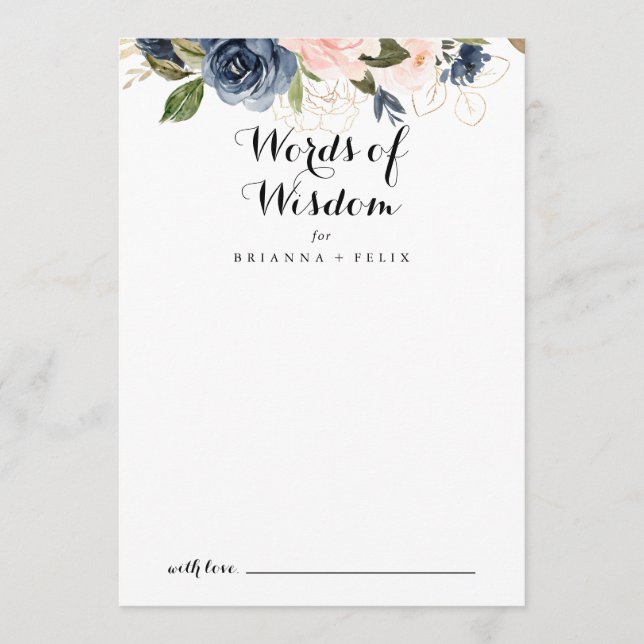 Tarjeta De Consejos Elegantes palabras de sabiduría Boda floral de inv (Anverso)