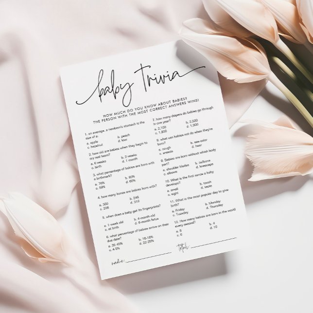 Tarjeta De Consejos EMERY Whimsical Baby Trivia Baby Shower Game Card (Subido por el creador)