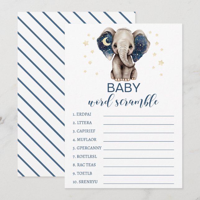 Tarjeta De Consejos Estrellas de la luna elefante bebé ducha palabra s (Anverso / Reverso)
