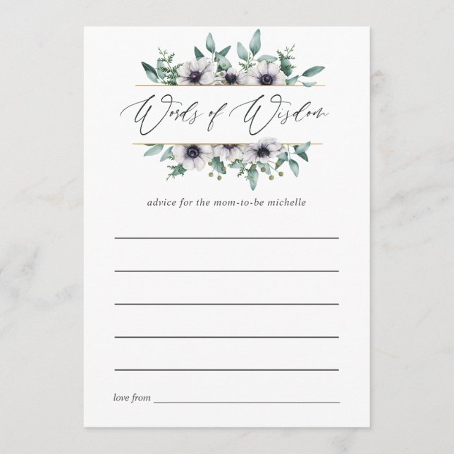 Tarjeta De Consejos Eucalyptus Anemone Geometric Baby Shower Advice (Anverso)