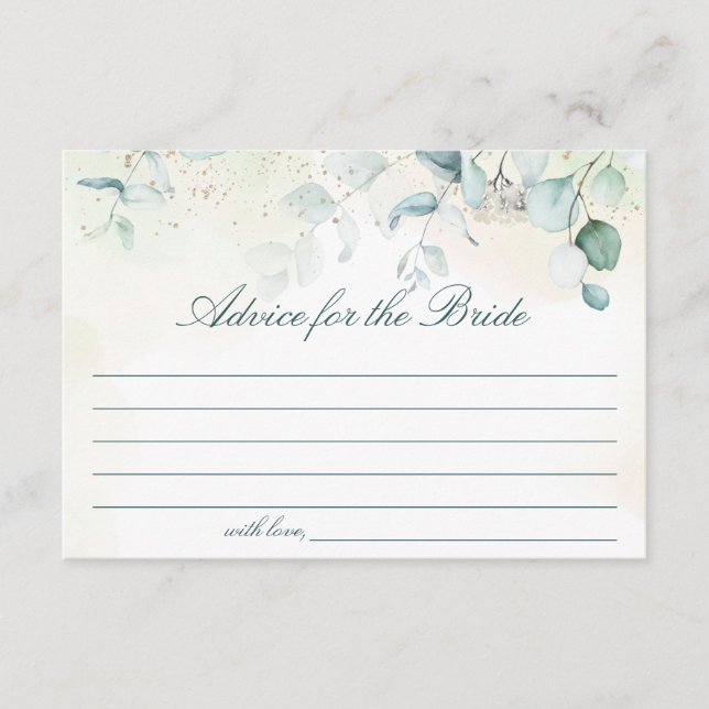 Tarjeta De Consejos Eucalyptus Greenery Elegante Ducha Bridal (Anverso)