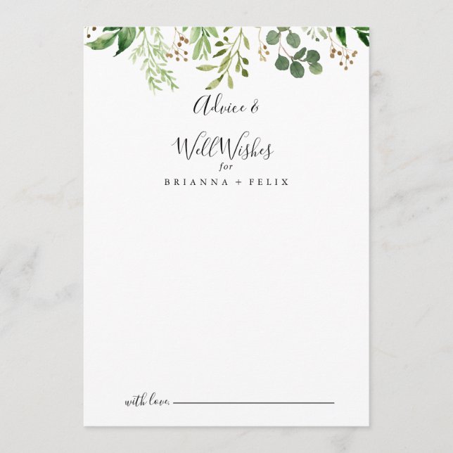 Tarjeta De Consejos Eucalyptus Simple Boda Floral Marrón Bien Deseado (Anverso)