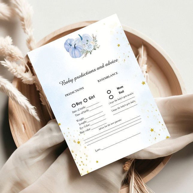 Tarjeta De Consejos Fall Pumpkin baby prediction Baby Shower game Card (Subido por el creador)