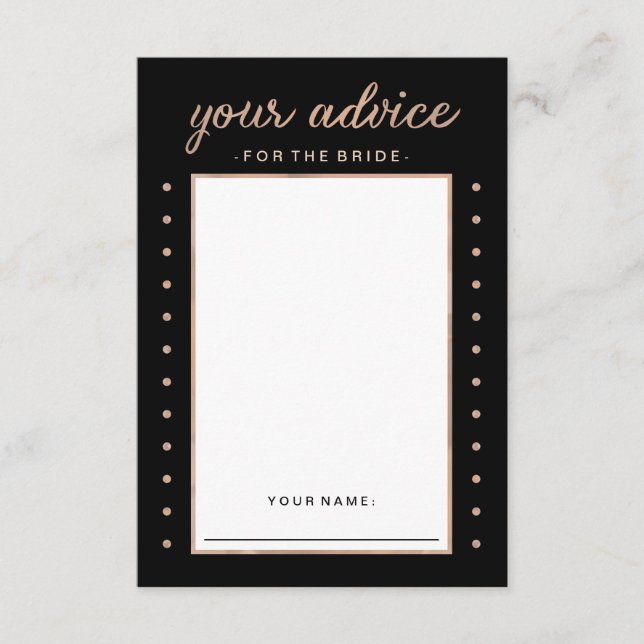 Tarjeta De Consejos Faux Rosa Gold sobre consejos negros para la novia (Anverso)