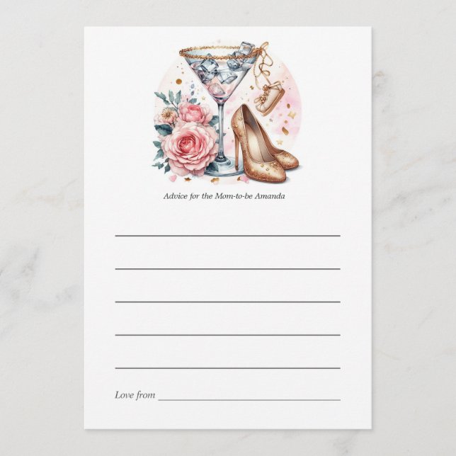 Tarjeta De Consejos Fiesta de Bebé Cóctel Chic Martini (Anverso)