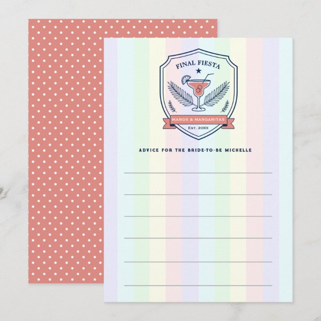 Tarjeta De Consejos Fiesta Final de Despedida de Soltera Pastel Elegan (Anverso / Reverso)