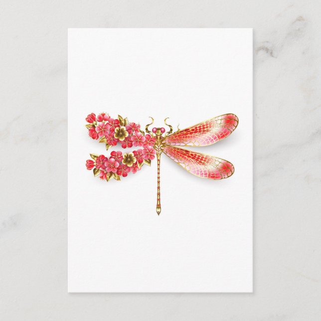 Tarjeta De Consejos Flor libélula con sakura de joyas (Anverso)