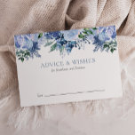 Tarjeta De Consejos Floral acuarela Dusty Blue Boda<br><div class="desc">Animar a los invitados bodas a dejar palabras de sabiduría y mejores deseos para la novia y el novio con estas tarjetas de consejo florales, con un borde superior de flores acuáticas en tonos azules. Personalizar el texto con su encabezamiento preferido y los nombres de la novia y el novio....</div>