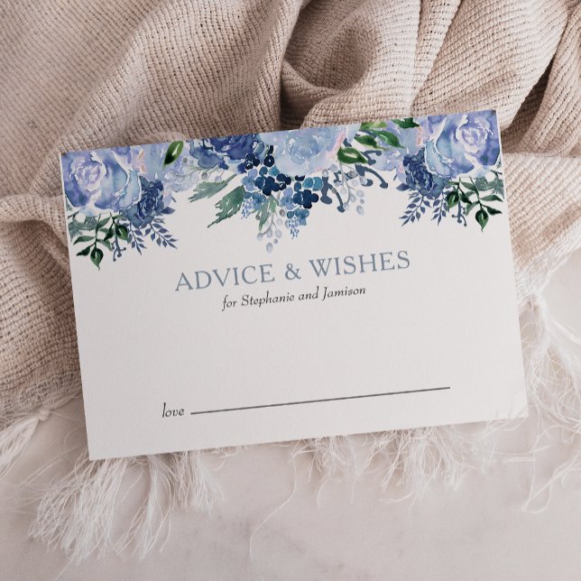 Tarjeta De Consejos Floral acuarela Dusty Blue Boda (Subido por el creador)