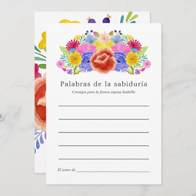 Tarjeta De Consejos Floral Española Fiesta Bridal Shower (Anverso / Reverso)