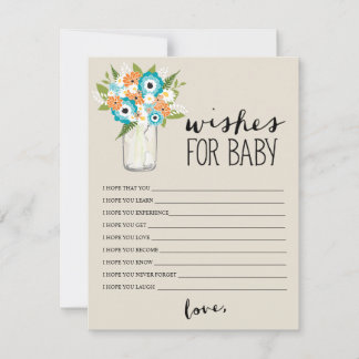 Tarjeta De Consejos Floral Mason Jar | Deseos para el bebé