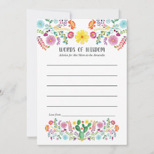 Tarjeta De Consejos Floral mexicana Fiesta bebé o ducha de novia
