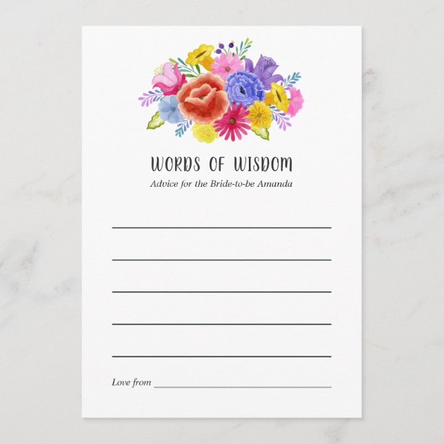 Tarjeta De Consejos Floral mexicana Fiesta Bridal Shower (Anverso)