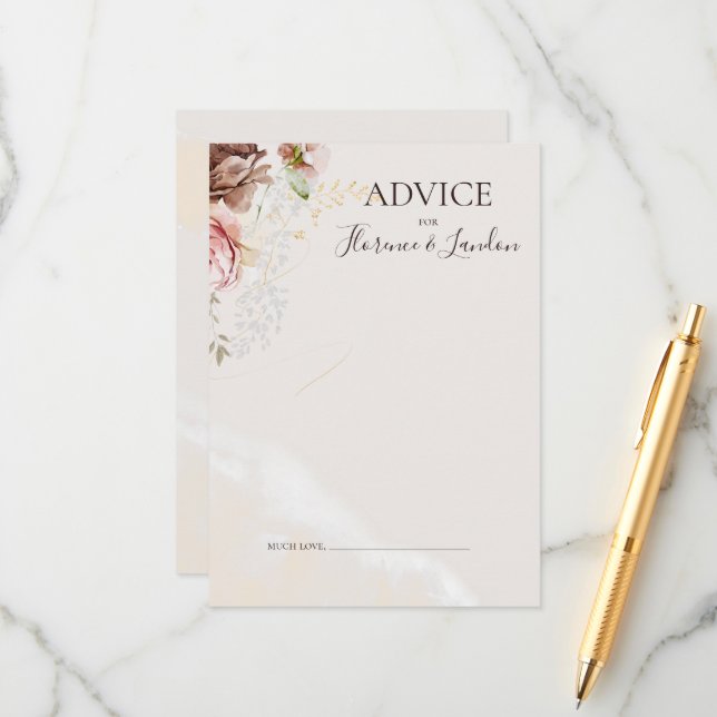 Tarjeta De Consejos Floral Rubor moderna | Boda acuarela (Anverso/Reverso In Situ)